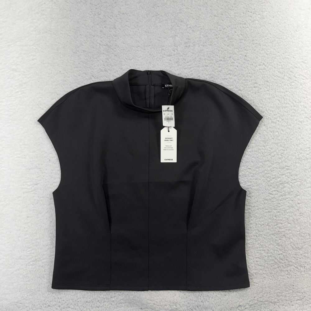 NWT Express Black Sleeveless Supersoft Double Knit Zip Top Size Large NEW